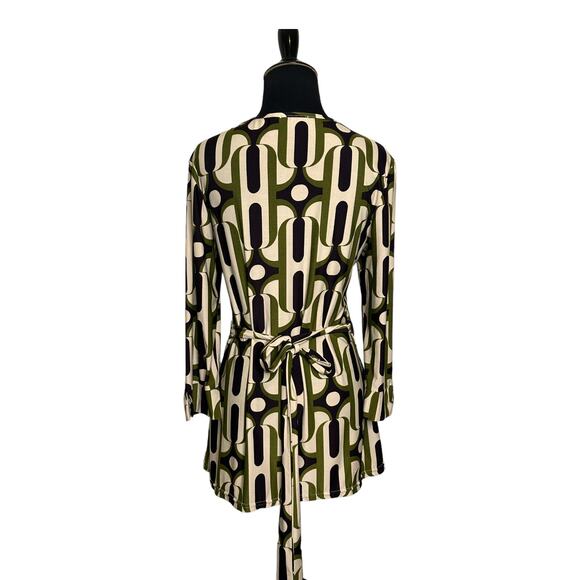 Helena Hart cream green black retro wrap blouse size 2 - Picture 2 of 10